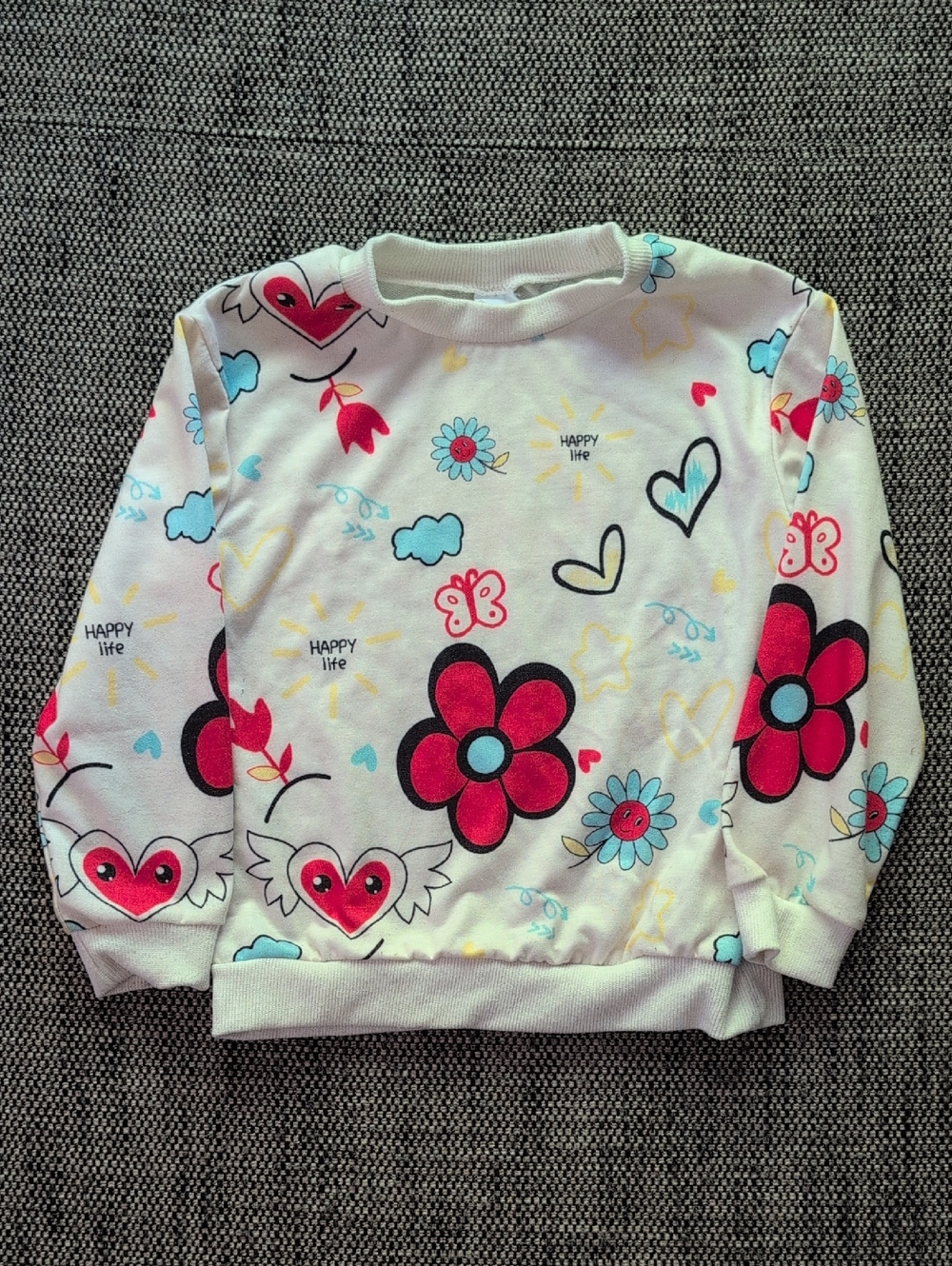 Girls White Floral Heart Crewneck Sweatshirt